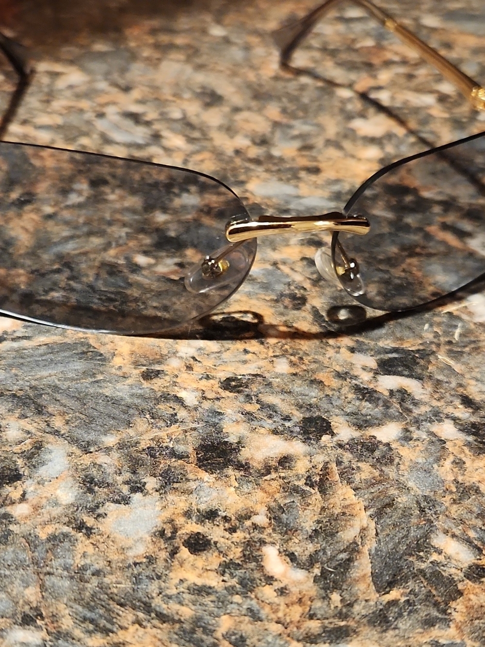 Women's Rimless Gold-Trim Sunglasses with Smoke Lenses